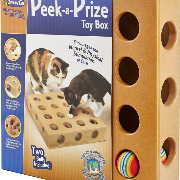 SmartCat Peek-and-Prize Large Toy Box Wooden Cat Toy