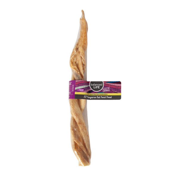 Balanced Life Australian Kangaroo Tail Twist Dog Treat - 30cm - Box of 12